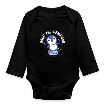 Sauvez les pingouins mignon pingouin animal amoureux - Body Bébé bio manches longues - noir - Devant