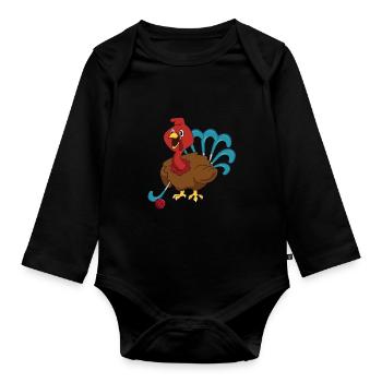Field Hockey Enthusiast Defender Thanks Giving Tur - Organic Longsleeve Baby Bodysuit - black - Front
