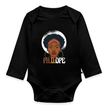 PH. D.OPE Doktorat Doktorand Graduierung Afro - Baby Bio-Langarm-Body - Schwarz - Vorne