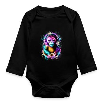 Monkey Colorful - Organic Longsleeve Baby Bodysuit - black - Front