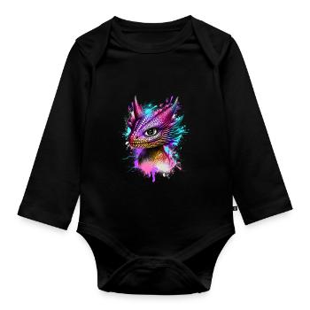 Kleiner Drache Bunt - Baby Bio-Langarm-Body - Schwarz - Vorne