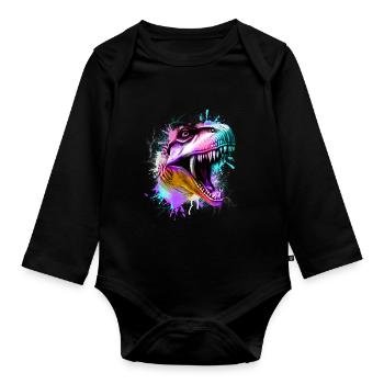 T Rex Bunt - Organic Longsleeve Baby Bodysuit - black - Front