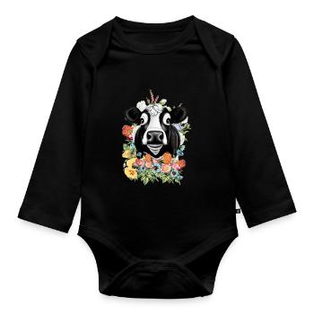 Kuh Blumen - Baby Bio-Langarm-Body - Schwarz - Vorne