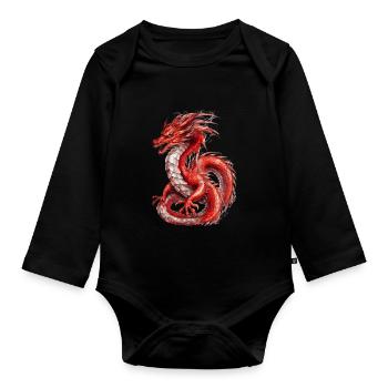 Roter Drache, Nebeltier - Baby Bio-Langarm-Body - Schwarz - Vorne