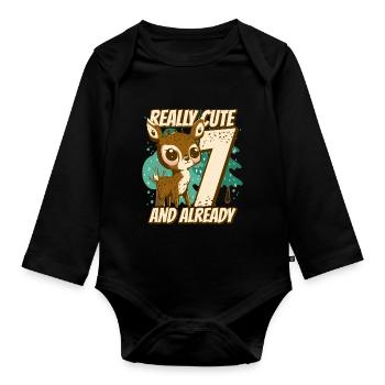 really Cute and already 7 - fawn children birthday - Baby Bio-Langarm-Body - Schwarz - Vorne