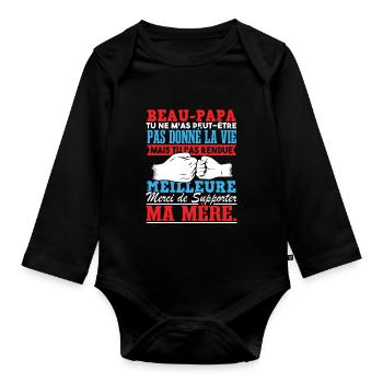 Beau Papa Fête Des Pères Beau Père - Body Bébé bio manches longues - noir - Devant