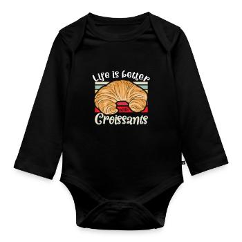 croissant cuisine française cuisine française boulangerie pâtisserie - Body Bébé bio manches longues - noir - Devant