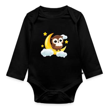 Owl Moon Bird Cute Owls Birds - Organic Longsleeve Baby Bodysuit - black - Front