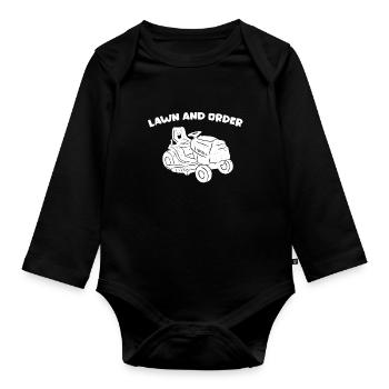 Funny lawn and order for gardeners - Organic Longsleeve Baby Bodysuit - black - Front