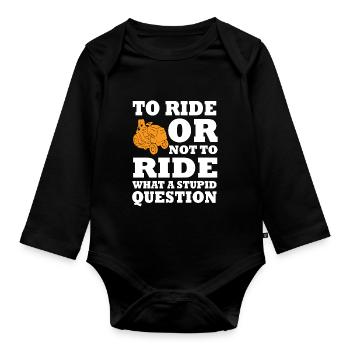 Funny ride-on mower gardener lawn mowing - Organic Longsleeve Baby Bodysuit - black - Front