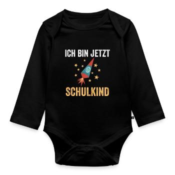 Schulkind Schulbeginn Erste Klasse Rakete Einschul - Baby Bio-Langarm-Body - Schwarz - Vorne