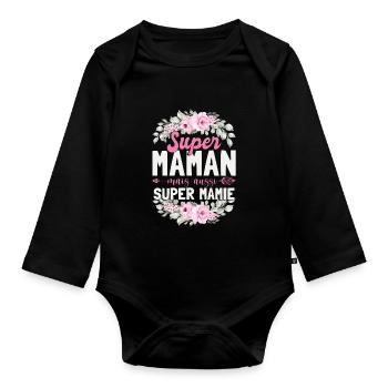 Fête Des Mères Maman & Mamie - Body Bébé bio manches longues - noir - Devant