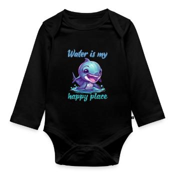 Water is my happy place - Organic Longsleeve Baby Bodysuit - black - Front