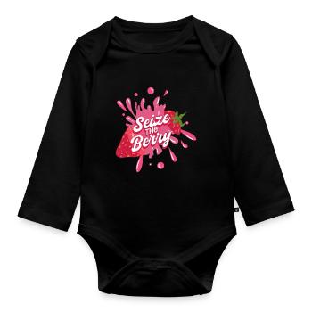 Frucht Erdbeere - Baby Bio-Langarm-Body - Schwarz - Vorne