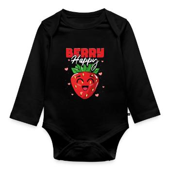 Berry Happy Erdbeere - Baby Bio-Langarm-Body - Schwarz - Vorne