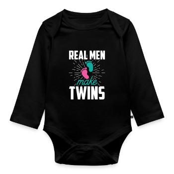 De vrais hommes font de l’humour des Gémeaux un jumeau - Body Bébé bio manches longues - noir - Devant