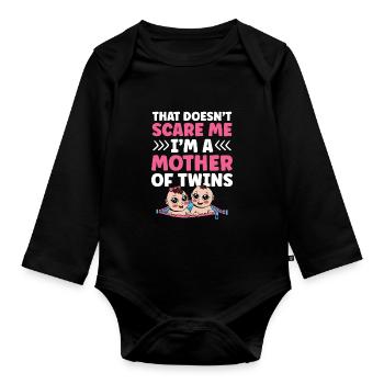 Ça ne me fait pas peur maman jumelles humour - Body Bébé bio manches longues - noir - Devant