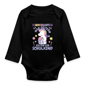 Ich bin ein Schulkind Einhorn - Baby Bio-Langarm-Body - Schwarz - Vorne