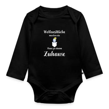 Wellensittich I Sittich Vogel Budgie Motiv für - Baby Bio-Langarm-Body - Schwarz - Vorne