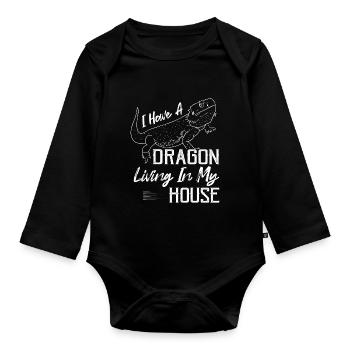 I Have A Dragon Living In My House Lizard Lover Re - Baby Bio-Langarm-Body - Schwarz - Vorne