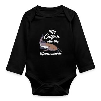 Mein Wels hat meine Hausaufgaben gefressen - Baby Bio-Langarm-Body - Schwarz - Vorne