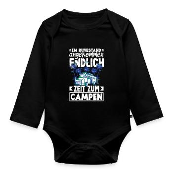 Im Ruhestand angekommen - endlich Zeit zum Campen - Baby Bio-Langarm-Body - Schwarz - Vorne