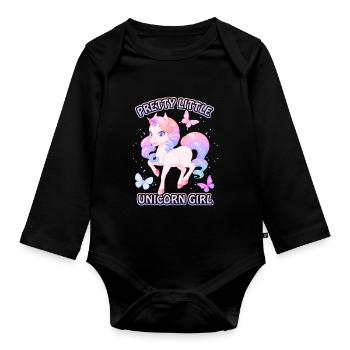 Licorne Fille, Licorne Kawaii, Jolie Fille - Body Bébé bio manches longues - noir - Devant