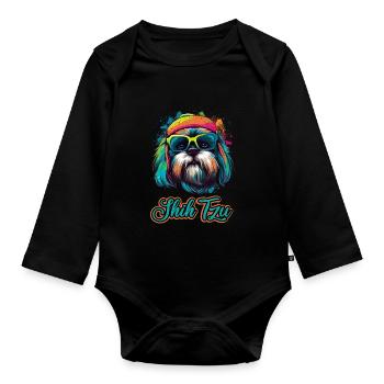 Shih Tzu Hund Hunderasse Löwenhund - Baby Bio-Langarm-Body - Schwarz - Vorne