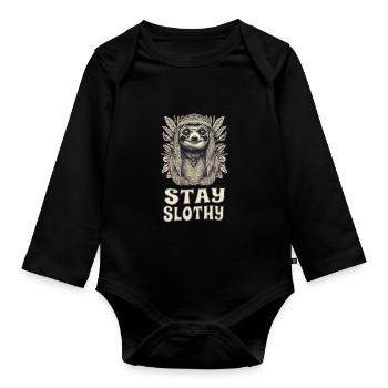 Stay Lazy Funny Hippie Sloth Flower Power - Body Bébé bio manches longues - noir - Devant