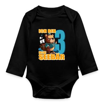 Kapitän Ich Bin 3 Und Schon Seebär - Baby Bio-Langarm-Body - Schwarz - Vorne