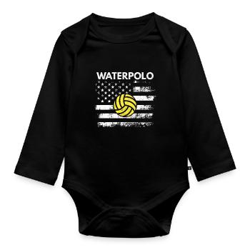 Vintage American USA Flagge Wasserball Cool Schwim - Baby Bio-Langarm-Body - Schwarz - Vorne