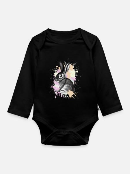 Hase Kaninchen - Langærmet babybody, økologisk bomuld - sort