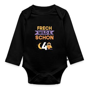 4 Jahre Geburtstag Junge Mädchen Eule - Baby Bio-Langarm-Body - Schwarz - Vorne