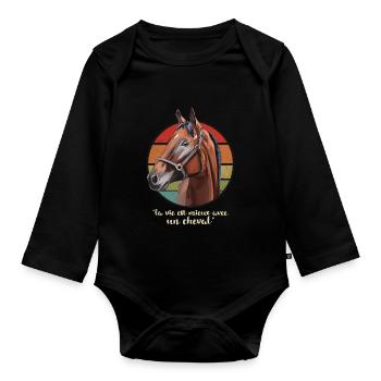 Cheval Drôle Femme Fille Enfant Vie avec un Cheval - Body Bébé bio manches longues - noir - Devant