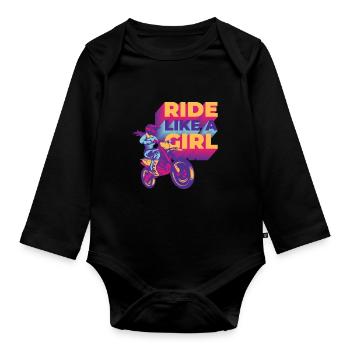 Ride Like A Girl Motocross Motorrad Biker - Baby Bio-Langarm-Body - Schwarz - Vorne