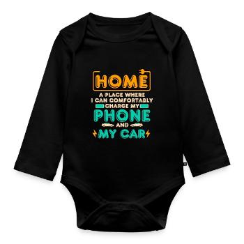Electric Vehicle - Home A Place Where I Can Charge - Organic Longsleeve Baby Bodysuit - black - Front