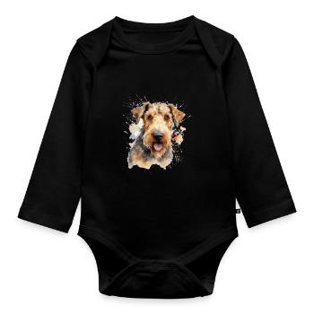 Airedale Terrier - Baby Bio-Langarm-Body - Schwarz - Vorne