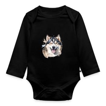 Alaskan Malamute - Baby Bio-Langarm-Body - Schwarz - Vorne