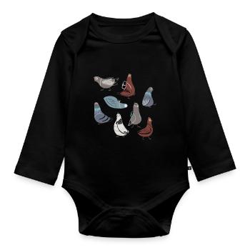 Funny cute pigeons children pigeon - Organic Longsleeve Baby Bodysuit - black - Front