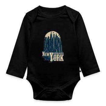 New York Skyline - Where dreams reach the sky - Organic Longsleeve Baby Bodysuit - black - Front