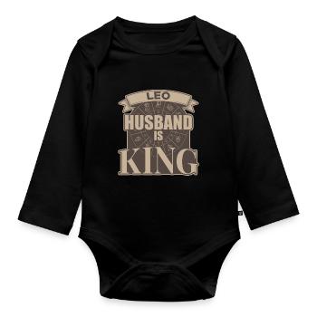 Leo husband is king - Organic Longsleeve Baby Bodysuit - black - Front