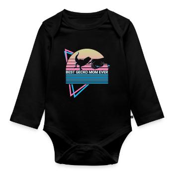 Leopard Gecko Mama Retro - Baby Bio-Langarm-Body - Schwarz - Vorne