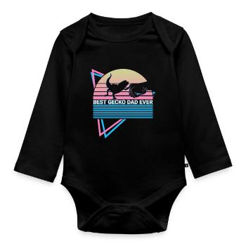 Leopard Gecko Papa Retro - Baby Bio-Langarm-Body - Schwarz - Vorne