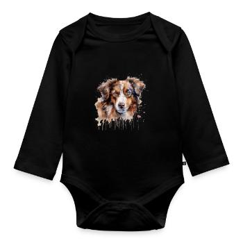 Australian Shepherd - Organic Longsleeve Baby Bodysuit - black - Front