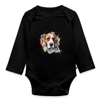 Beagle - Organic Longsleeve Baby Bodysuit - black - Front