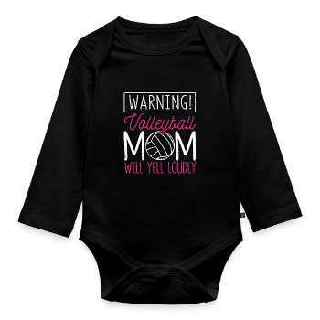 Avertissement volleyball maman va crier fort sport - Body Bébé bio manches longues - noir - Devant