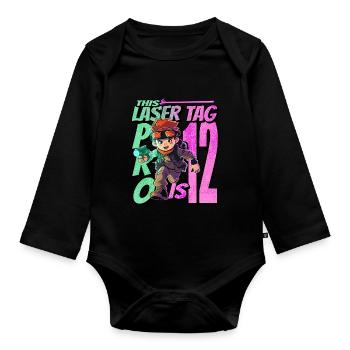 Finally 12 years old – Lasertag birthday - Organic Longsleeve Baby Bodysuit - black - Front