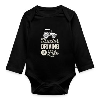 Tractor driving is life farmer farmer farm - Organic Longsleeve Baby Bodysuit - black - Front