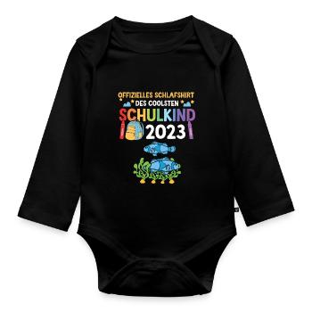 Fische Schulanfang Schulkind 2023 - Baby Bio-Langarm-Body - Schwarz - Vorne