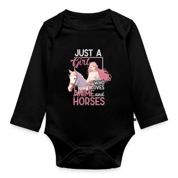 Dicton d’anime de fille de cheval avec dessin de manga - Body Bébé bio manches longues - noir - Devant